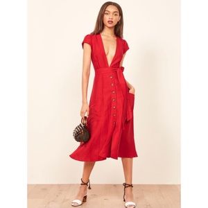 Reformation Linen Bayu Dress in Cherry - size 0